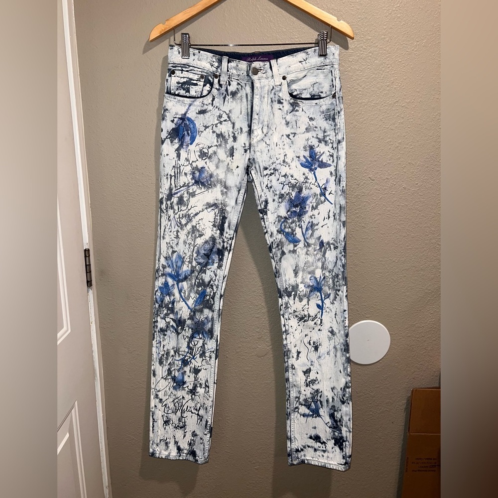 Ralph Lauren Purple Label Hand Painted Floral Jeans Made in Italy Size 25